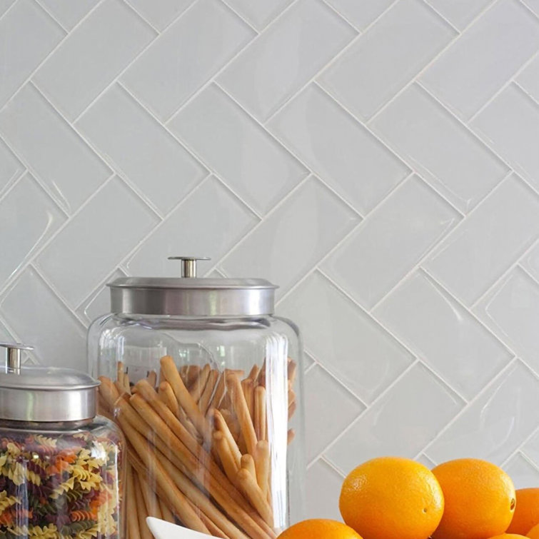 White Glass Subway Peel and Stick Wall Tiles