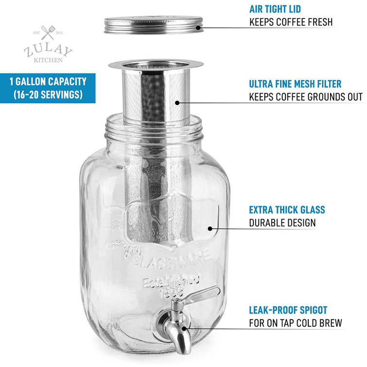 1 Gallon Glass Cold Brew Coffee Maker with Stainless Steel Filter
