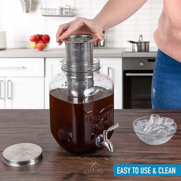 1 Gallon Glass Cold Brew Coffee Maker with Stainless Steel Filter