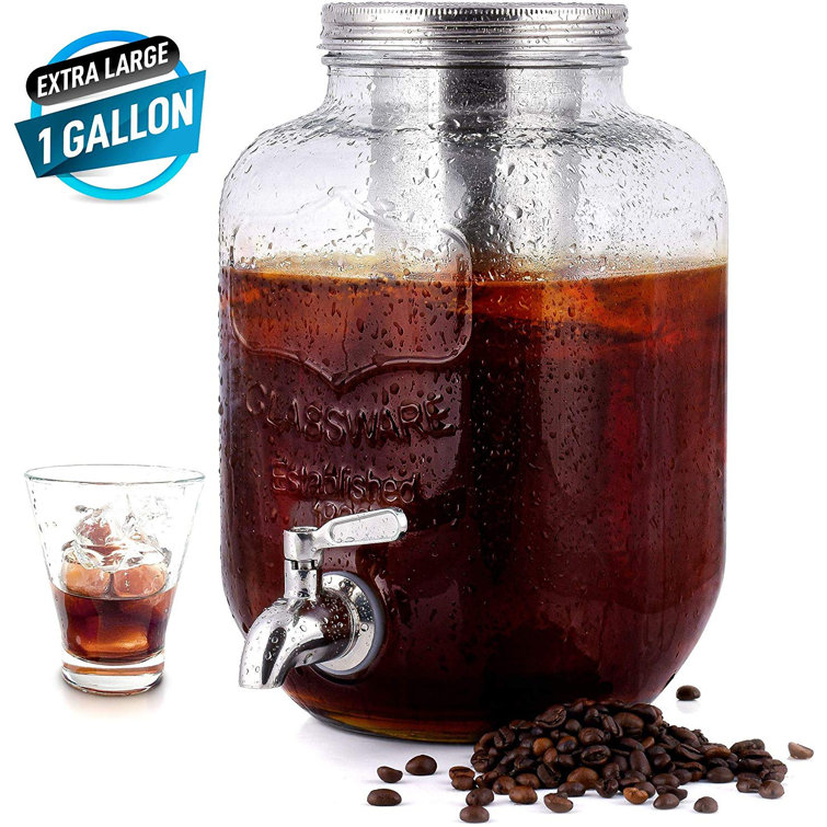 1 Gallon Glass Cold Brew Coffee Maker with Stainless Steel Filter