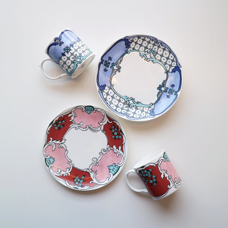 Hand-Painted Multicolor Porcelain Round Dessert Plate