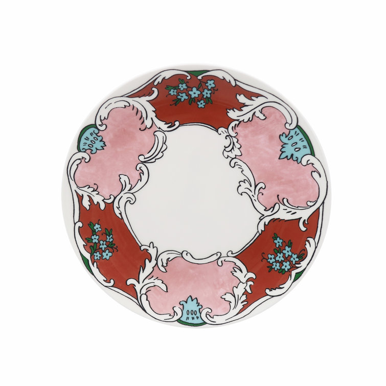 Hand-Painted Porcelain 8.5" Salad/Dessert Plate in Pink and Red