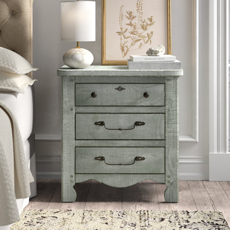 Traditional Gray 3-Drawer Nightstand in Rough Sawn Pine