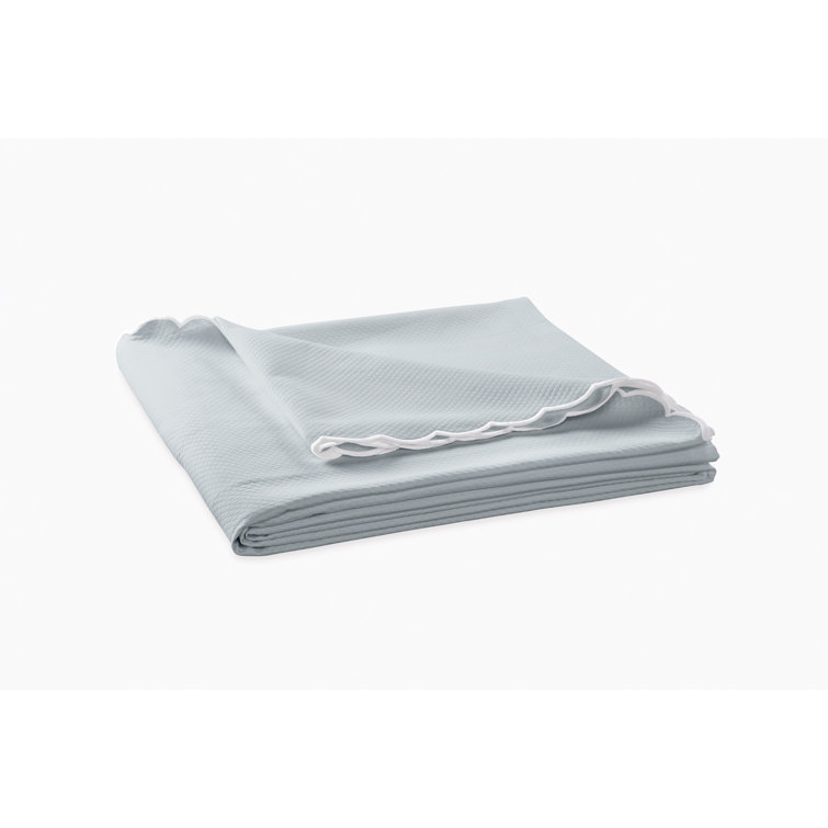 King-Size Pool Blue Cotton Blend Scallop Embroidered Coverlet