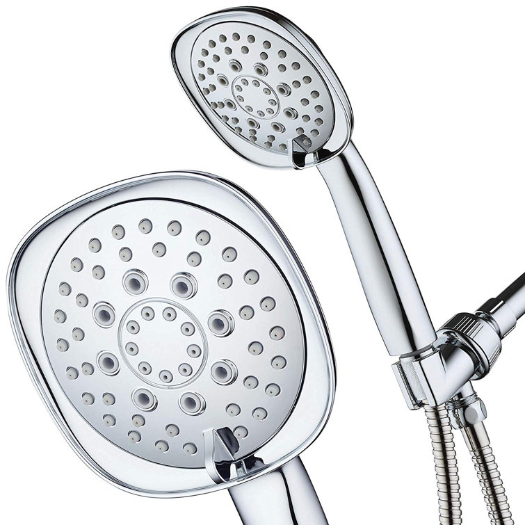 Chrome Square Handheld Shower Head with Pulse and Wall Mount