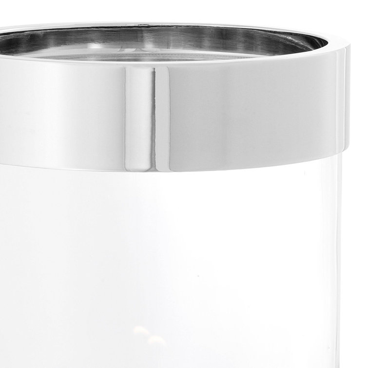 Clear Glass and Silver Tabletop Hurricane Candle Holder