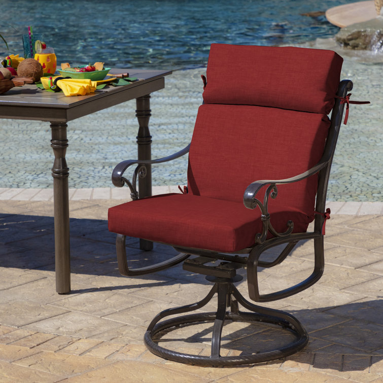 Ruby Red Polyester Outdoor Highback Dining Chair Cushion