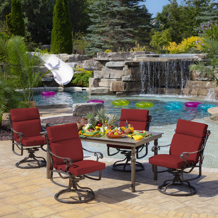 Ruby Red Polyester Outdoor Highback Dining Chair Cushion