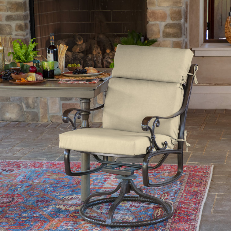 Tan Polyester Outdoor Dining Chair Cushion with Headrest