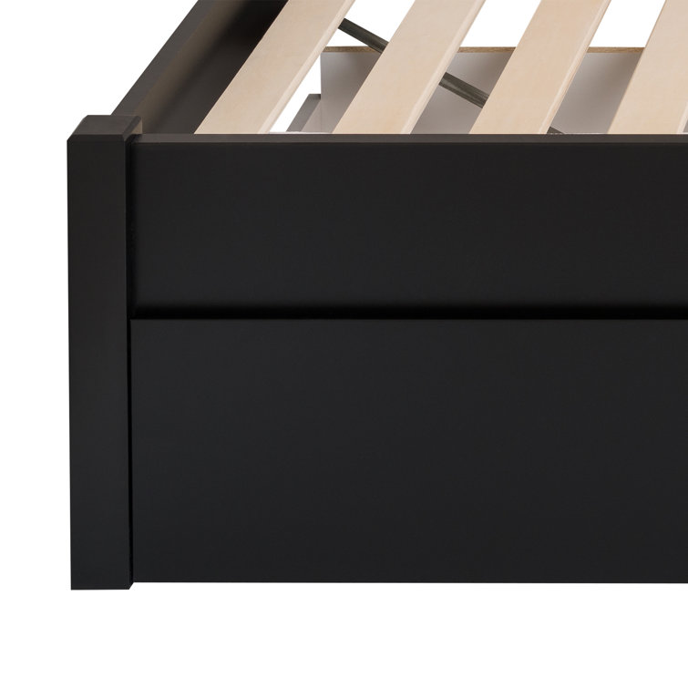 Black Queen Wood Frame Platform Bed with Storage Drawers