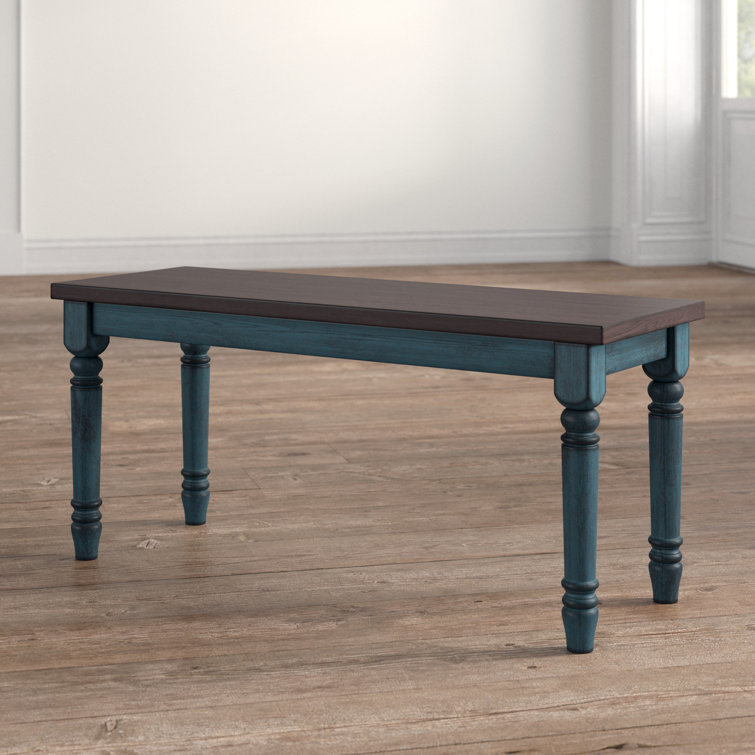 Willow 40" Teal Blue and Smoke Farmhouse Solid Wood Bench