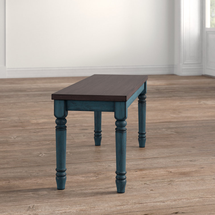 Willow 40" Teal Blue and Smoke Farmhouse Solid Wood Bench