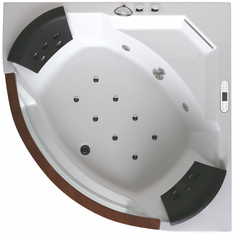 White Acrylic Corner Whirlpool Bathtub with Glass Panel