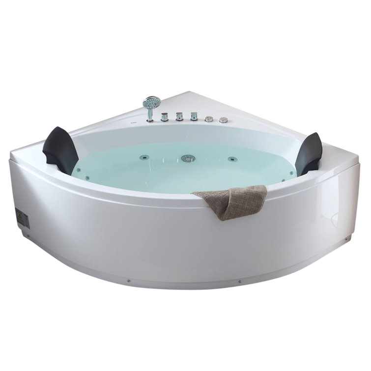 59.13'' White Acrylic Corner Whirlpool Bathtub