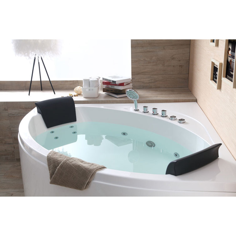 59.13'' White Acrylic Corner Whirlpool Bathtub