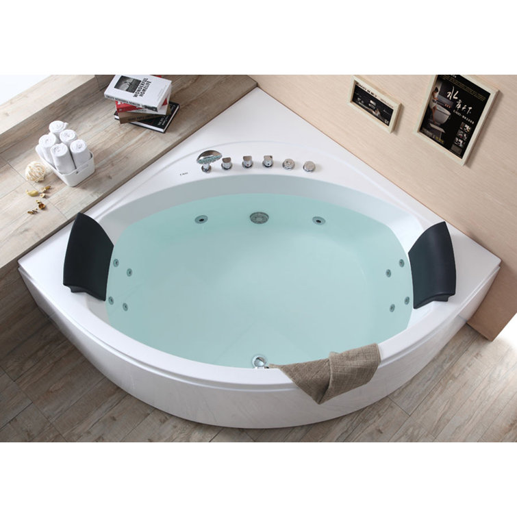 59.13'' White Acrylic Corner Whirlpool Bathtub