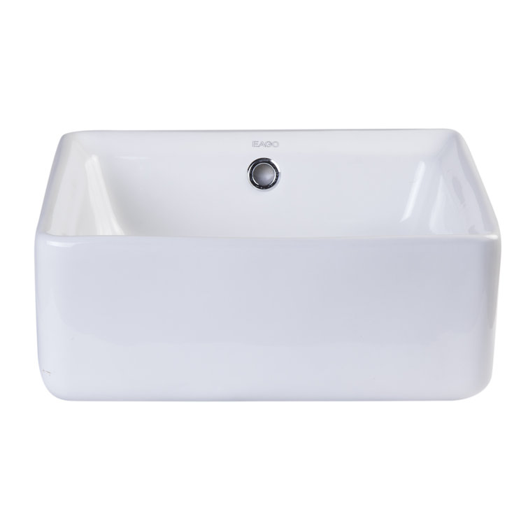 EAGO 15'' White Ceramic Square Bathroom Sink with Overflow