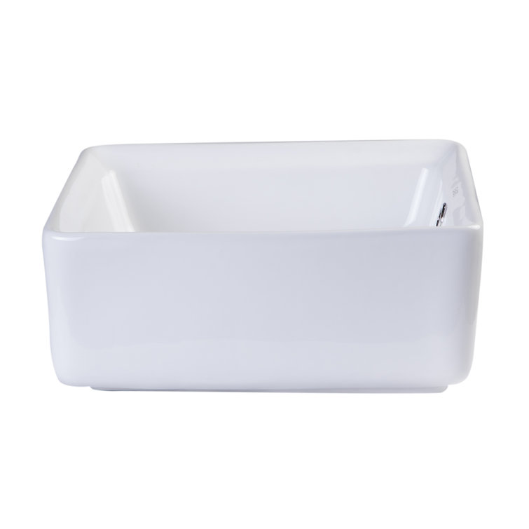 EAGO 15'' White Ceramic Square Bathroom Sink with Overflow