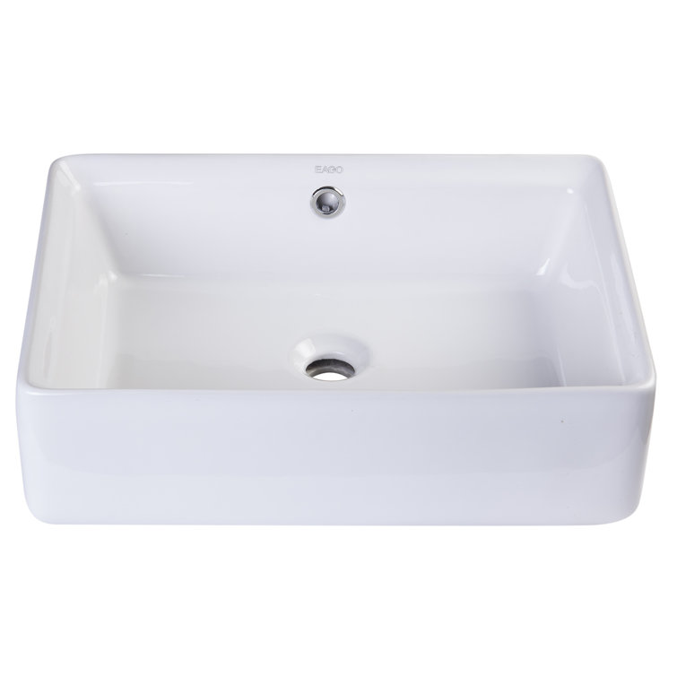 EAGO 20'' White Ceramic Rectangular Vessel Sink with Overflow