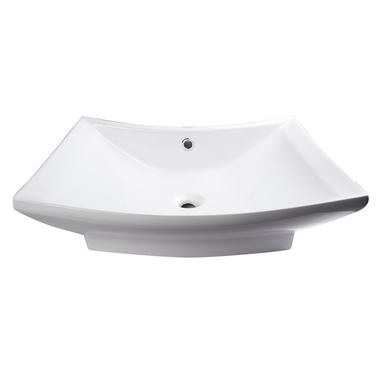 EAGO 28'' White Ceramic Rectangular Bathroom Sink with Overflow
