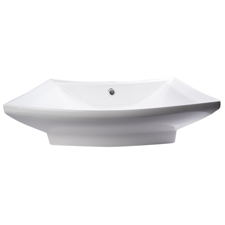 EAGO 28'' White Ceramic Rectangular Bathroom Sink with Overflow