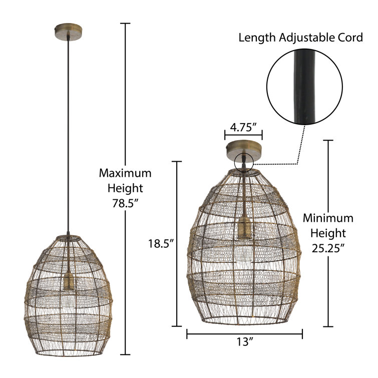 Neddie 18.5" Brass Dome Pendant with Adjustable Cord