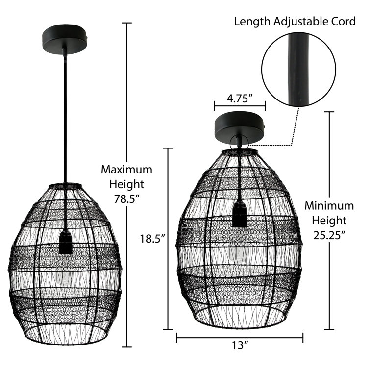 Matte Black Industrial Metal Dome Pendant Light, 18.5 in.