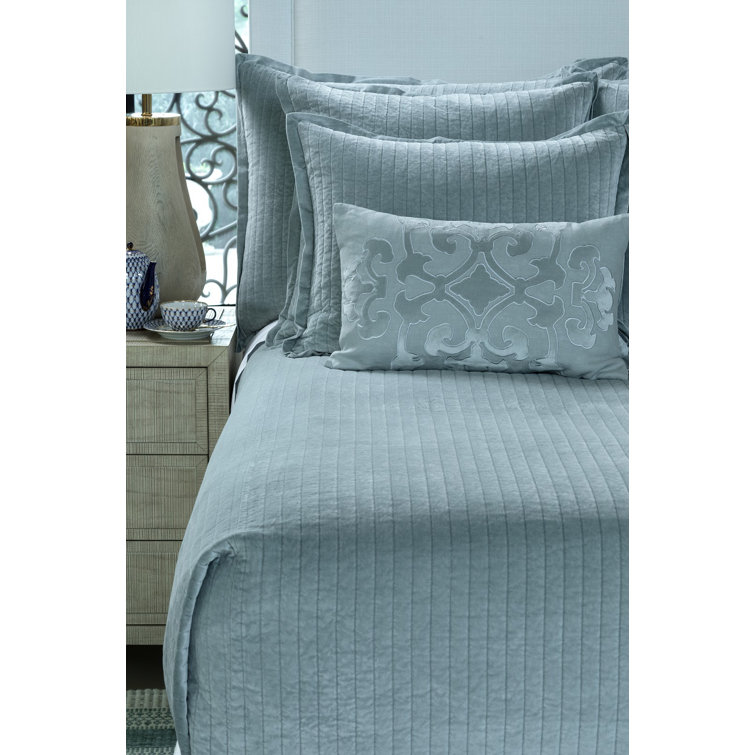 Sky Blue Quilted Velvet Queen Coverlet