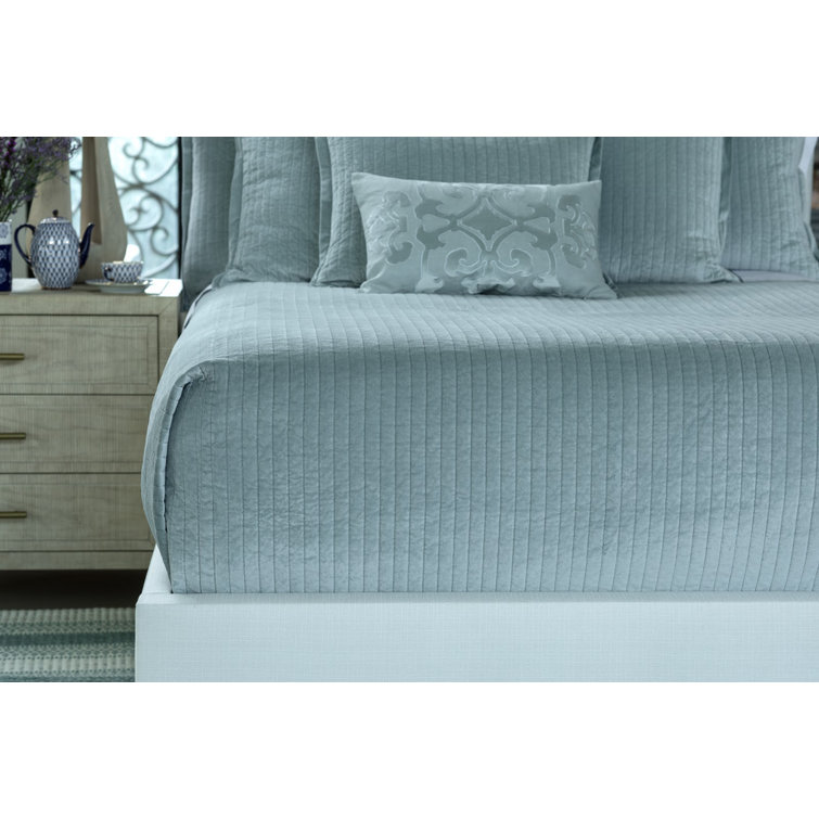 Sky Blue Quilted Velvet Queen Coverlet