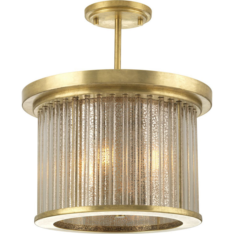 Sequit Point Brushed Brass 3-Light Convertible Semi-Flush Mount with Mercury Glass