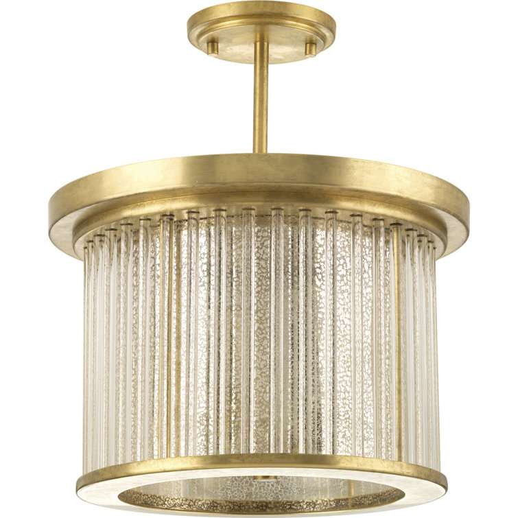 Sequit Point Brushed Brass 3-Light Convertible Semi-Flush Mount with Mercury Glass