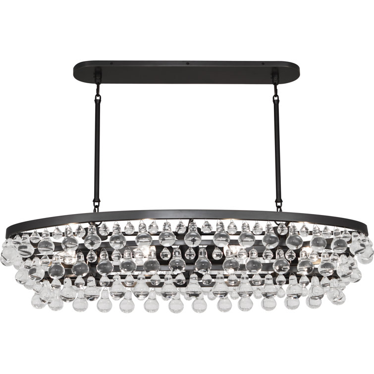 Elegant Deep Patina Bronze and Crystal Glass Drop Chandelier