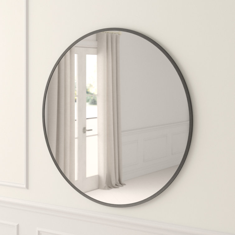 Silver Round Metal Frame Wall Mirror 32"