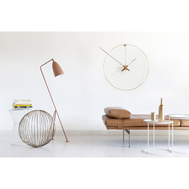 Minimalist Polished Brass and Walnut Wall Clock
