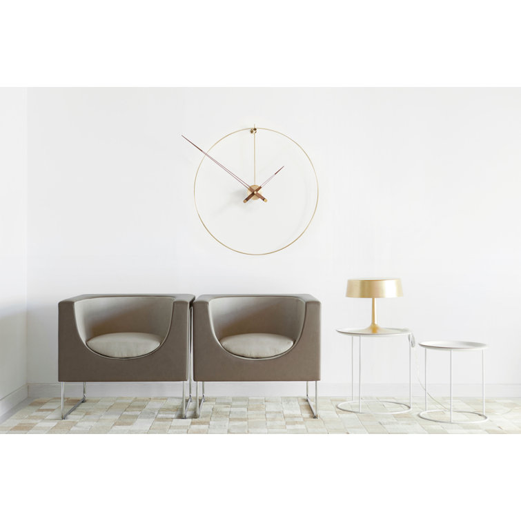 Minimalist Polished Brass and Walnut Wall Clock