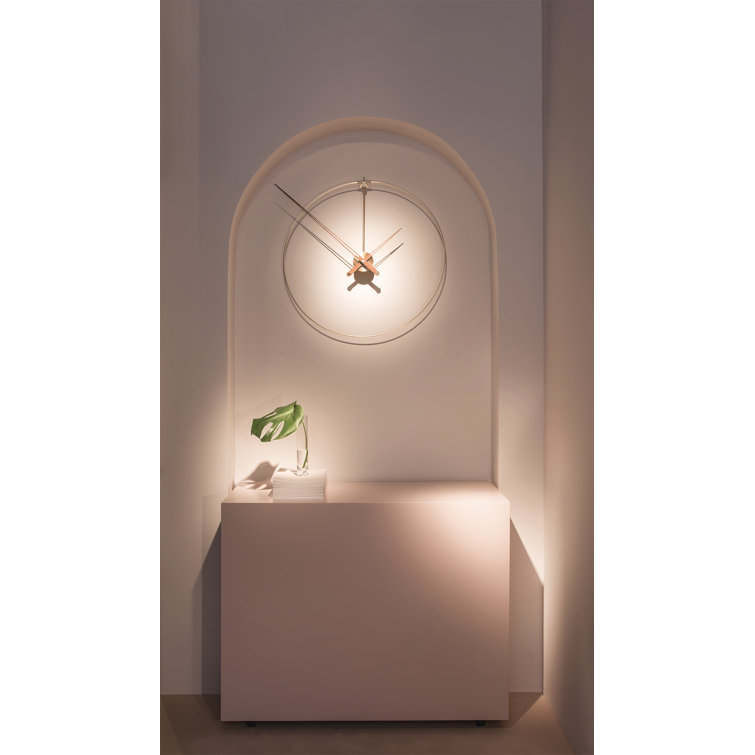 Minimalist Polished Brass and Walnut Wall Clock