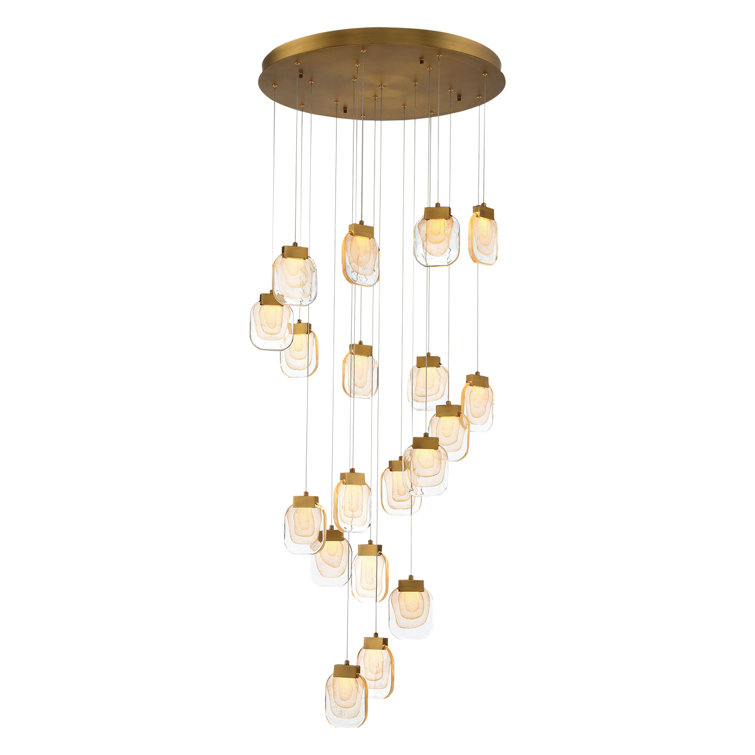 Paget 19-Light Gold LED Chandelier with Handmade Clear Glass