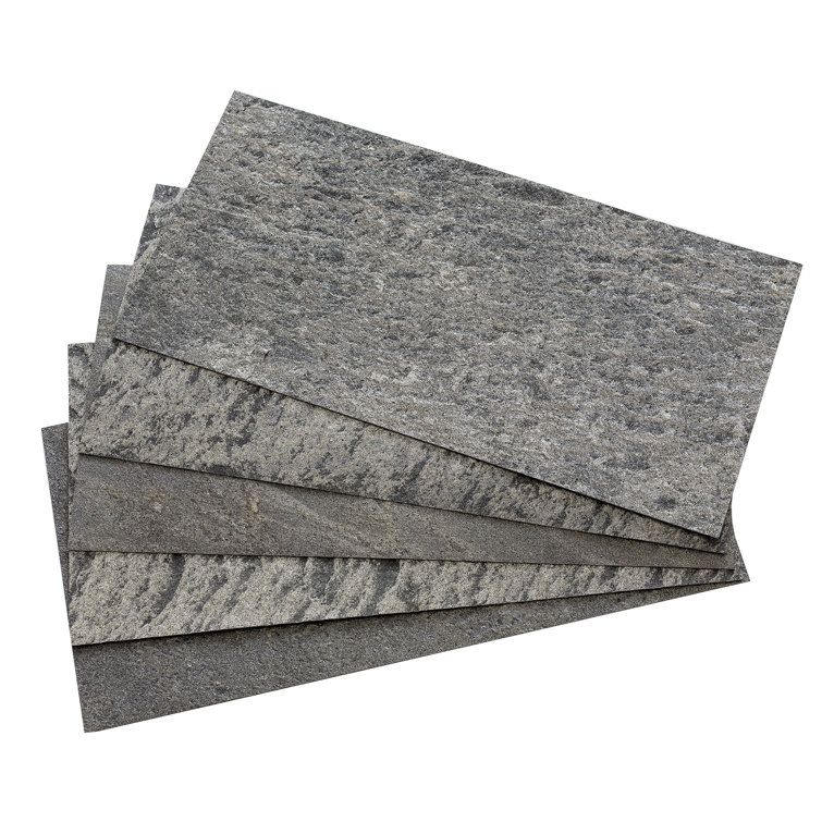 Frosted Quartz Gray Stone Glue-Up Wall Tiles, 12in x 24in