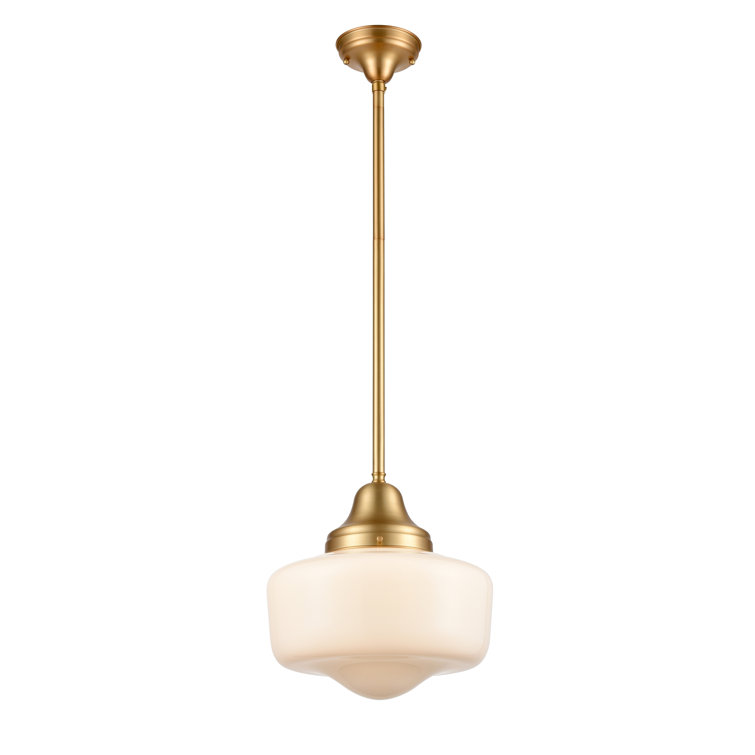Venetian Brass and Opal Glass 14'' Schoolhouse Pendant Light