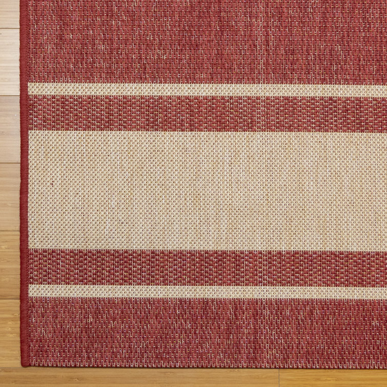 Red and Beige Striped 8' x 10' Synthetic Flatweave Rug