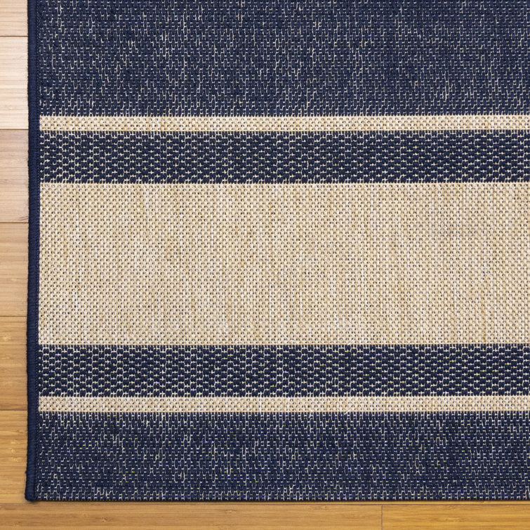 Paseo Navy and Beige Striped Outdoor Rug 5'3"x7'