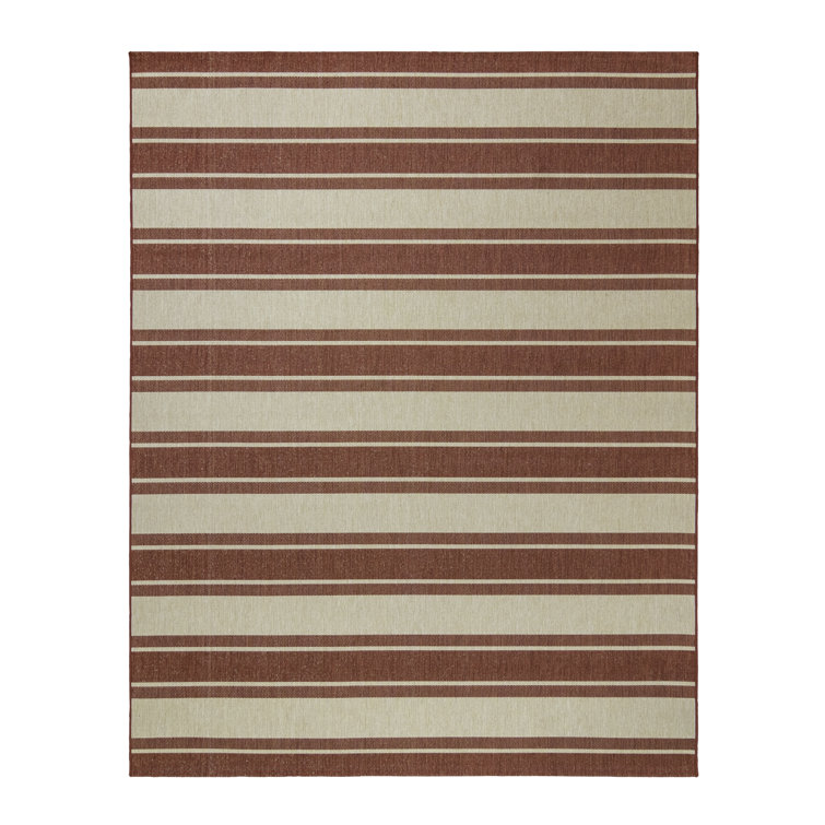 Red and Beige Striped 8' x 10' Synthetic Flatweave Rug