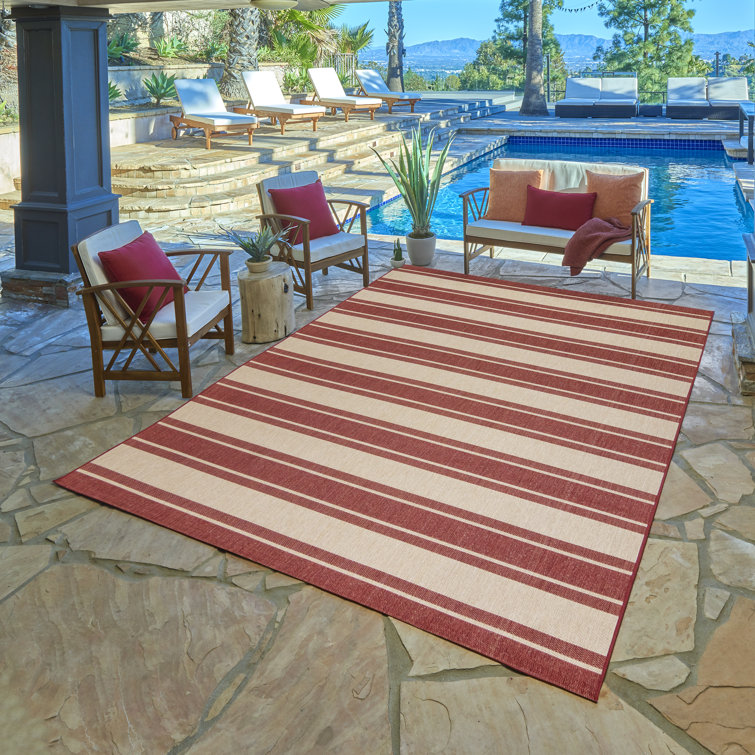 Red and Beige Striped 8' x 10' Synthetic Flatweave Rug