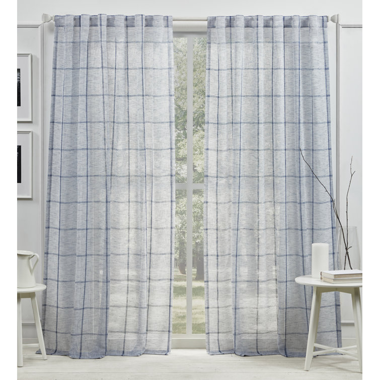 Indigo Sheer Polyester Voile Curtain Panel with Hidden Tabs