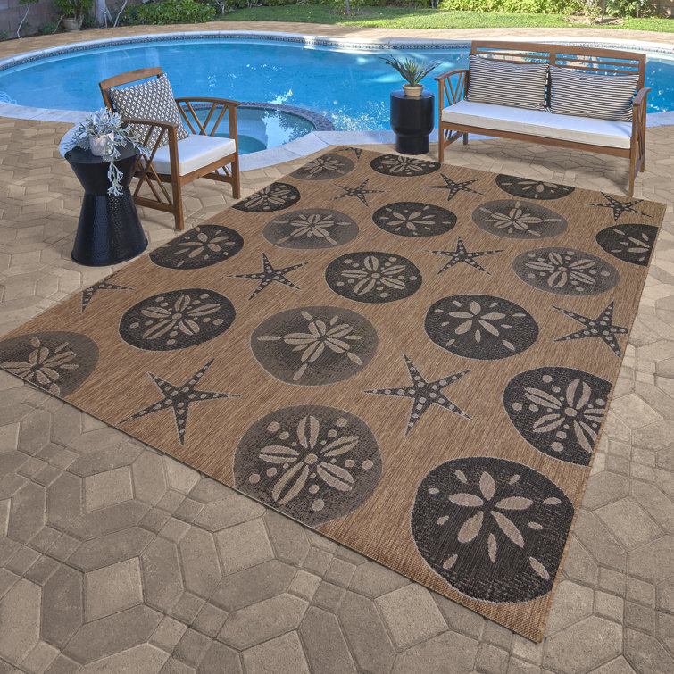 Paseo Havana Black and Beige Synthetic 8' x 10' Outdoor Rug