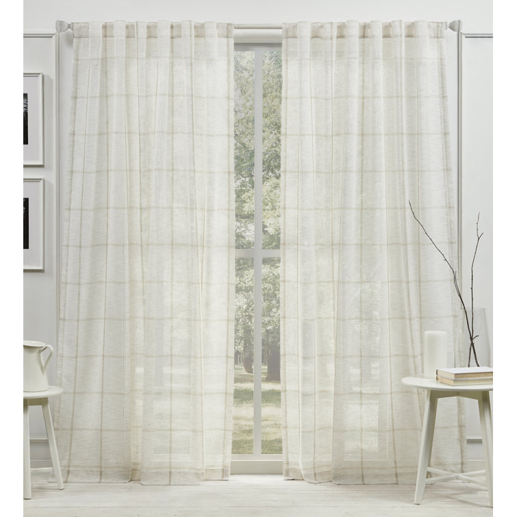 Beige Sheer Polyester Rod Pocket Back Tab Curtain Panel 54" x 108"