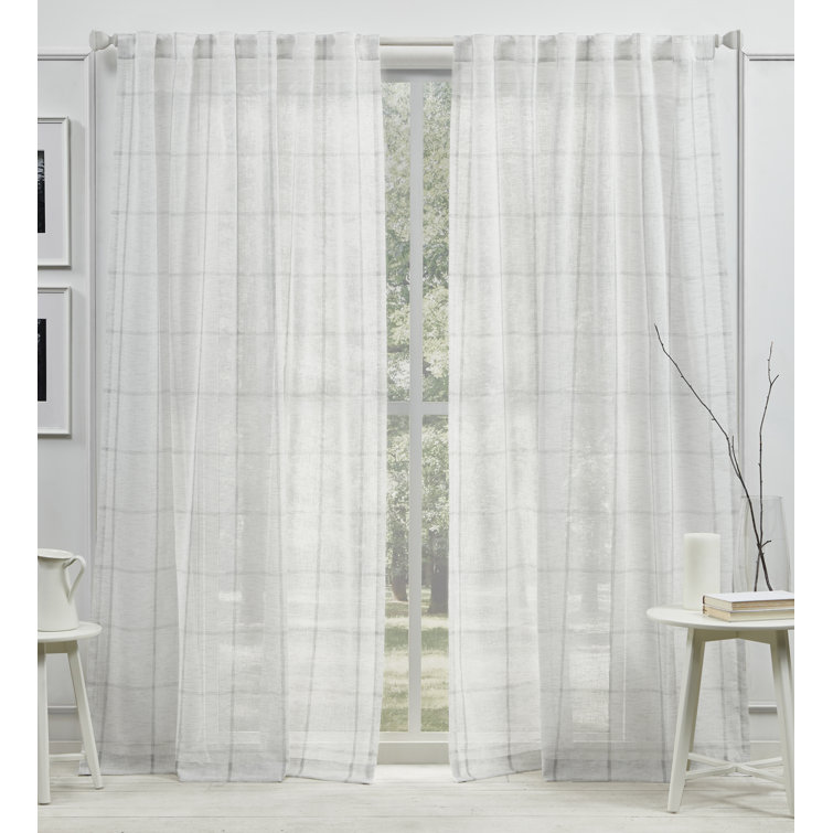 Gray Sheer Pleated Back Tab Rod Pocket Curtain Panel
