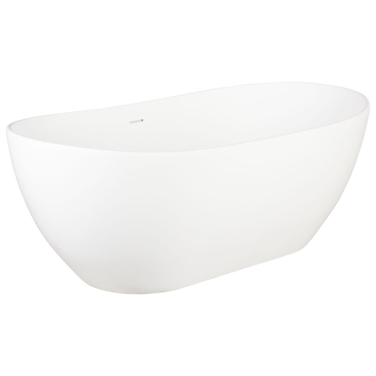 64" White Solid Surface Freestanding Oval Bathtub