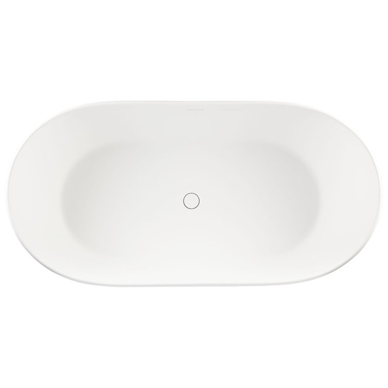 64" White Solid Surface Freestanding Oval Bathtub