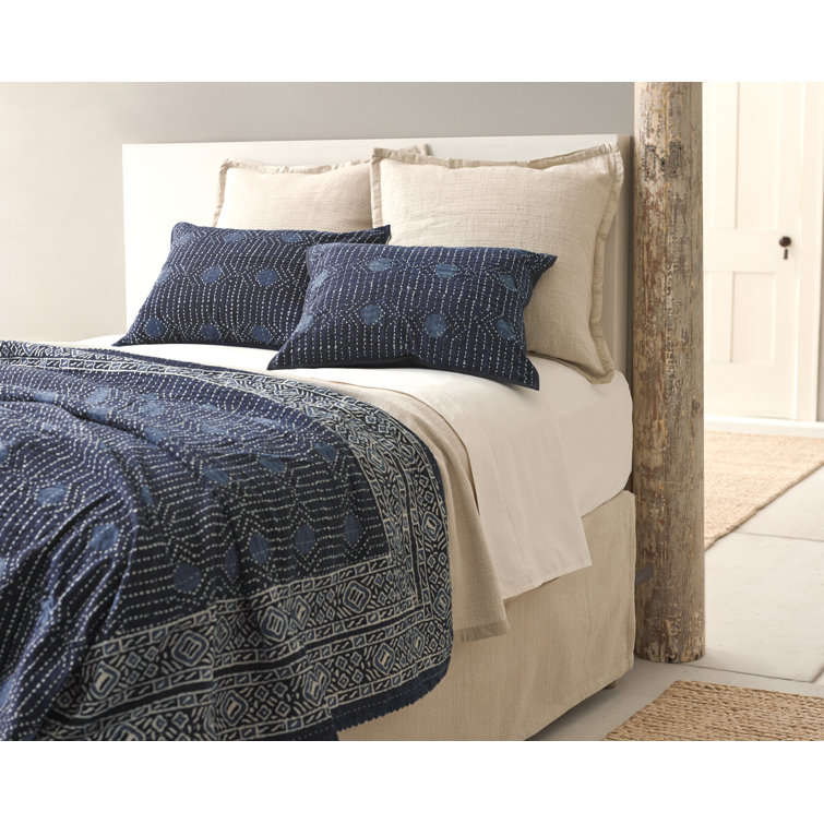 Indigo Cotton Block-Print King Coverlet